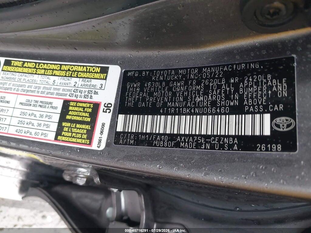 4T1R11BK4NU066460 2022 TOYOTA CAMRY photo no. 9