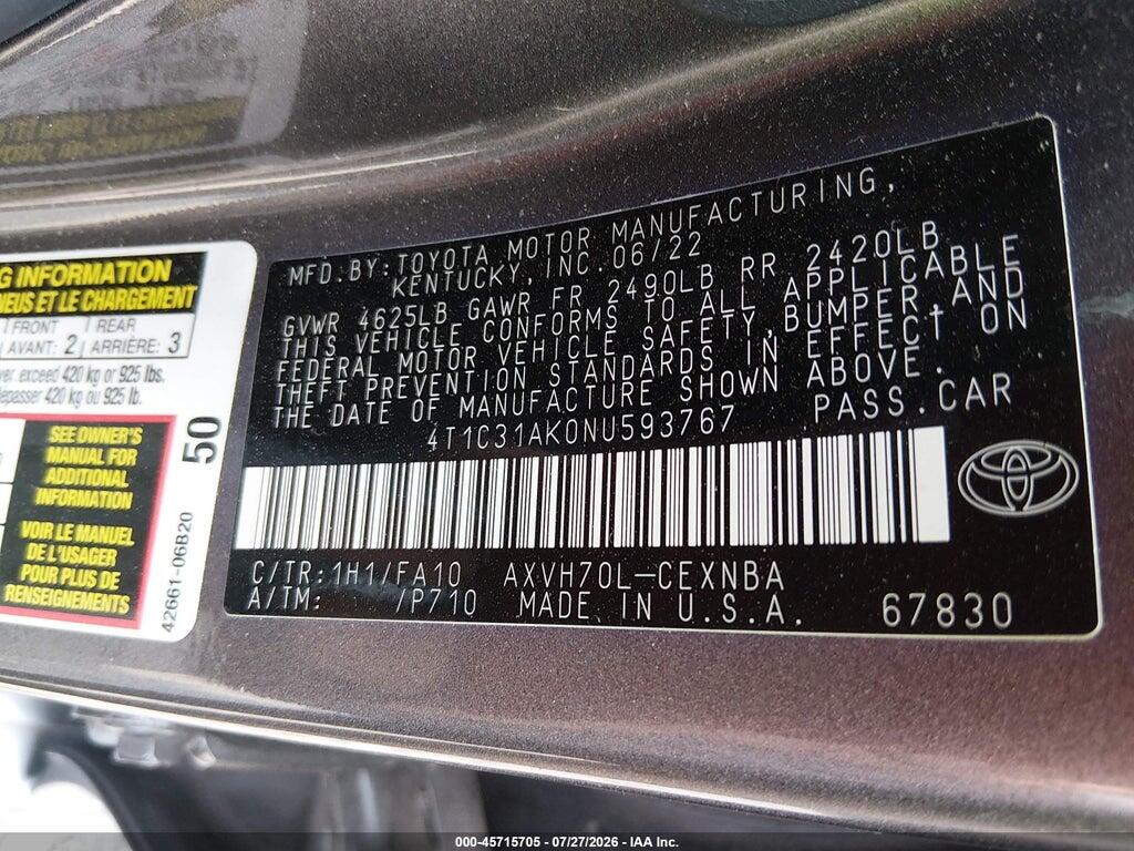 4T1C31AK0NU593767 2022 TOYOTA CAMRY photo no. 9