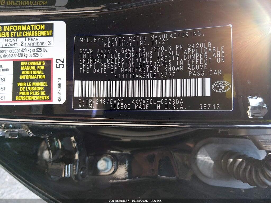 4T1T11AK2NU012727 2022 TOYOTA CAMRY photo no. 9