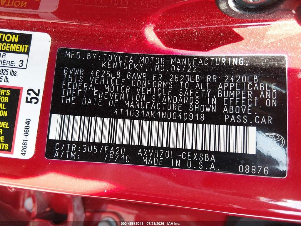 4T1G31AK1NU040918 2022 TOYOTA CAMRY photo no. 9