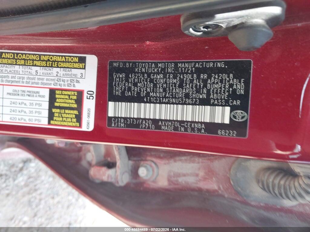 4T1C31AK9NU579673 2022 TOYOTA CAMRY photo no. 9