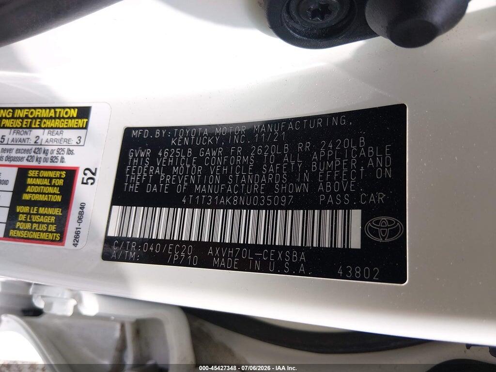 4T1T31AK8NU035097 2022 TOYOTA CAMRY photo no. 9