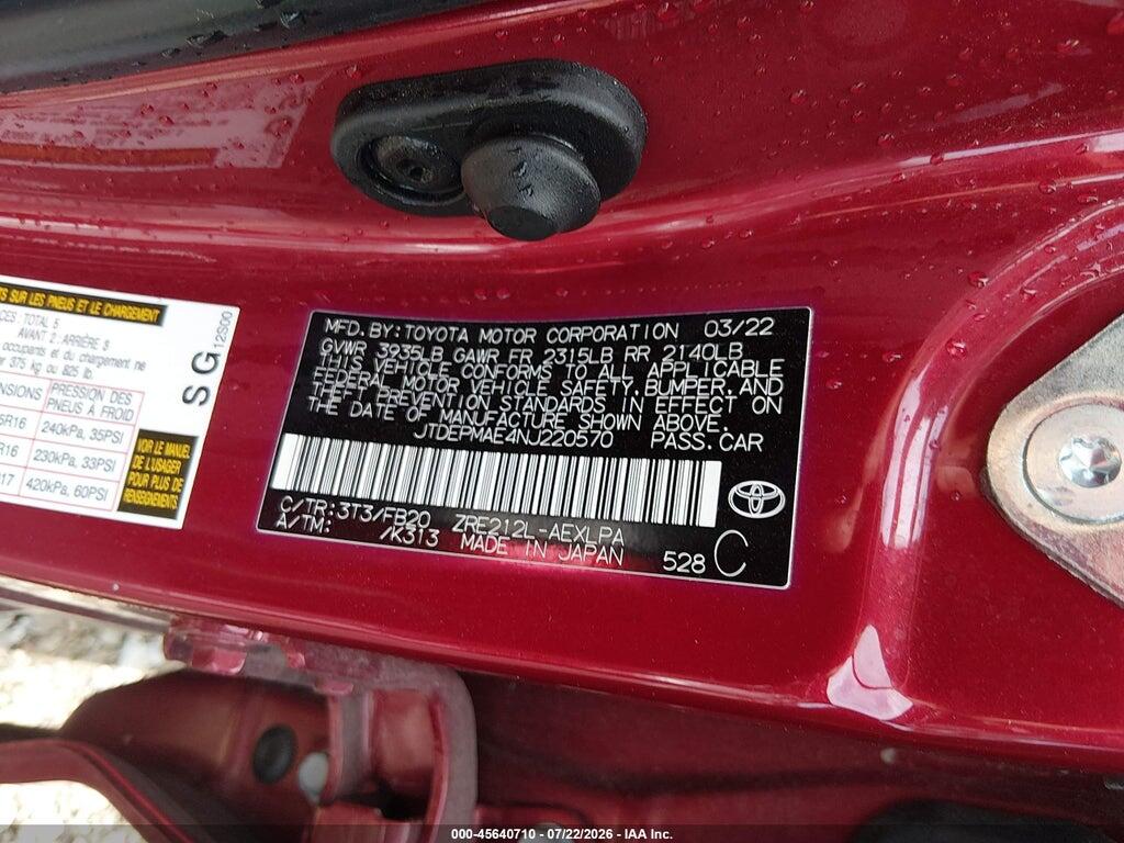 JTDEPMAE4NJ220570 2022 TOYOTA COROLLA photo no. 9