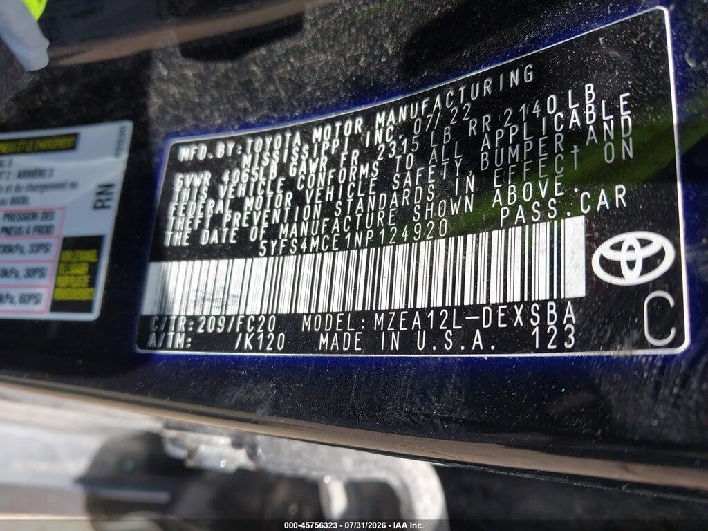5YFS4MCE1NP124920 2022 TOYOTA COROLLA photo no. 9