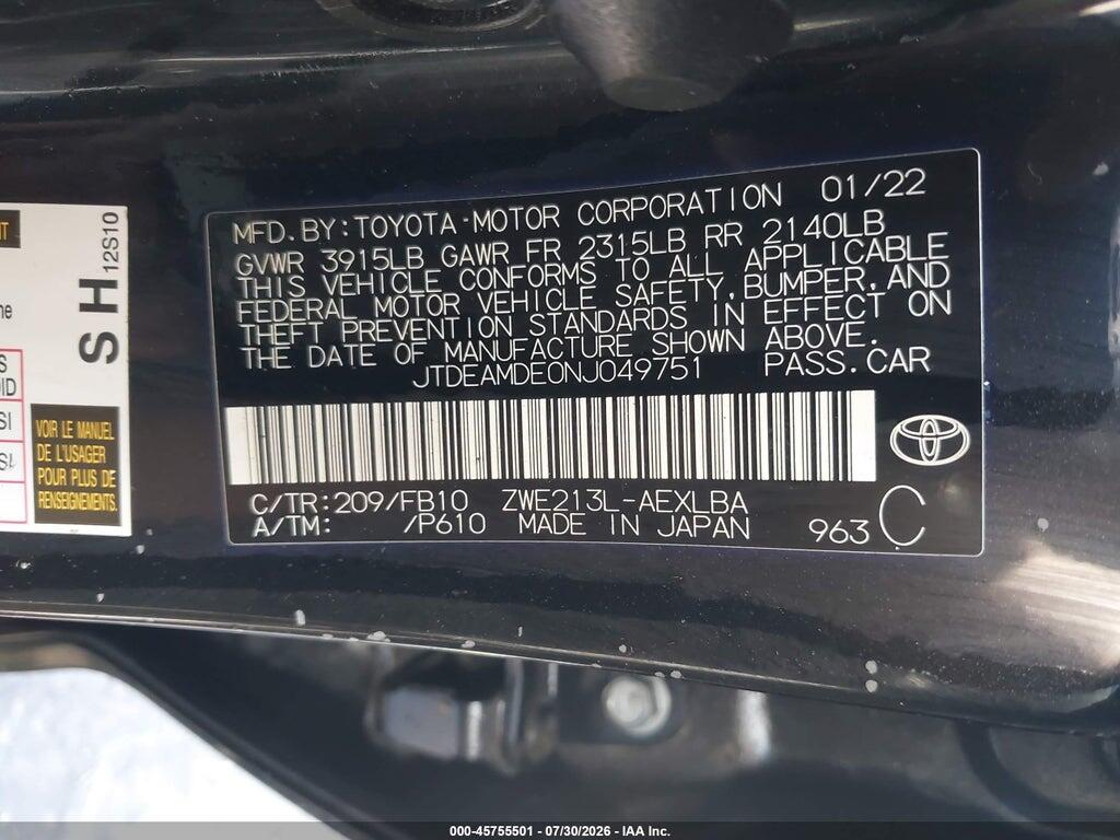 JTDEAMDE0NJ049751 2022 TOYOTA COROLLA photo no. 9