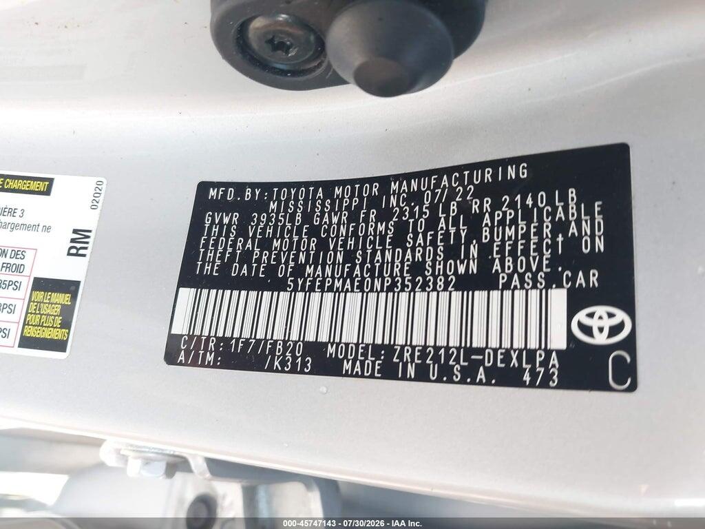 5YFEPMAE0NP352382 2022 TOYOTA COROLLA photo no. 9