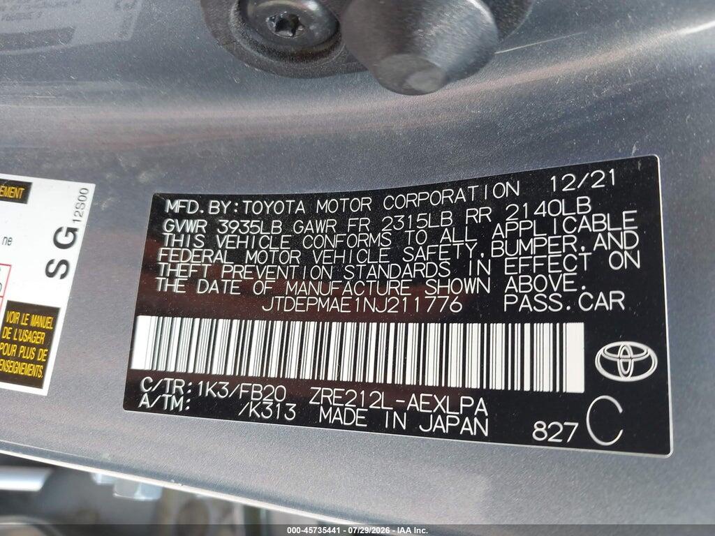 JTDEPMAE1NJ211776 2022 TOYOTA COROLLA photo no. 9