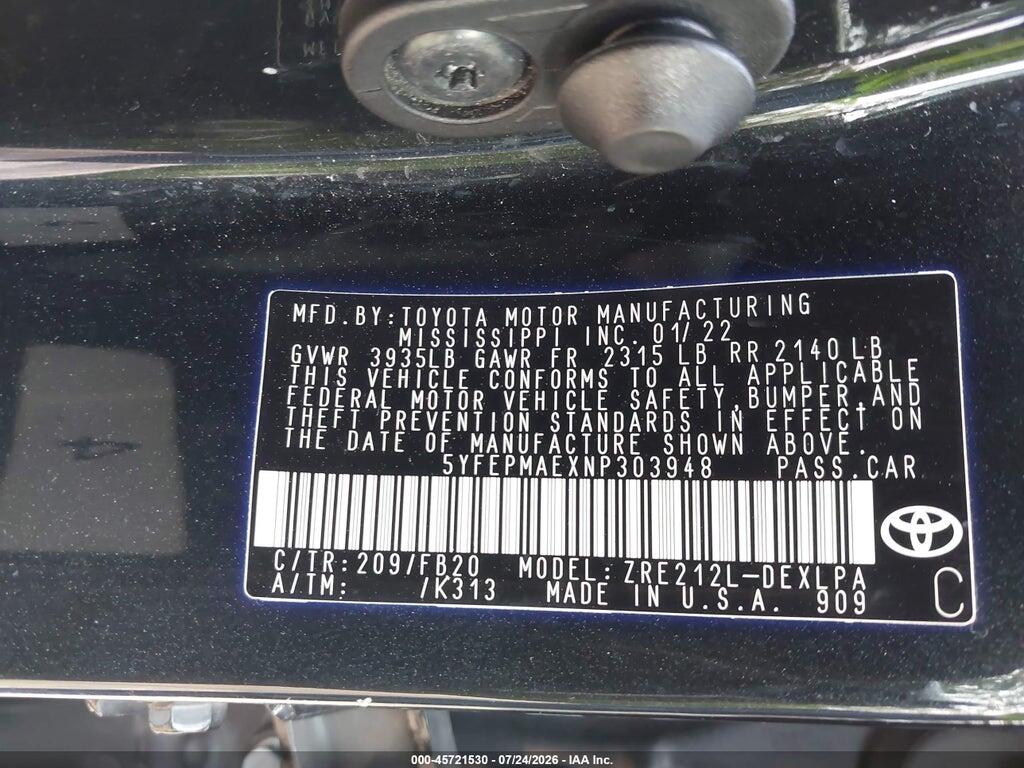 5YFEPMAEXNP303948 2022 TOYOTA COROLLA photo no. 9