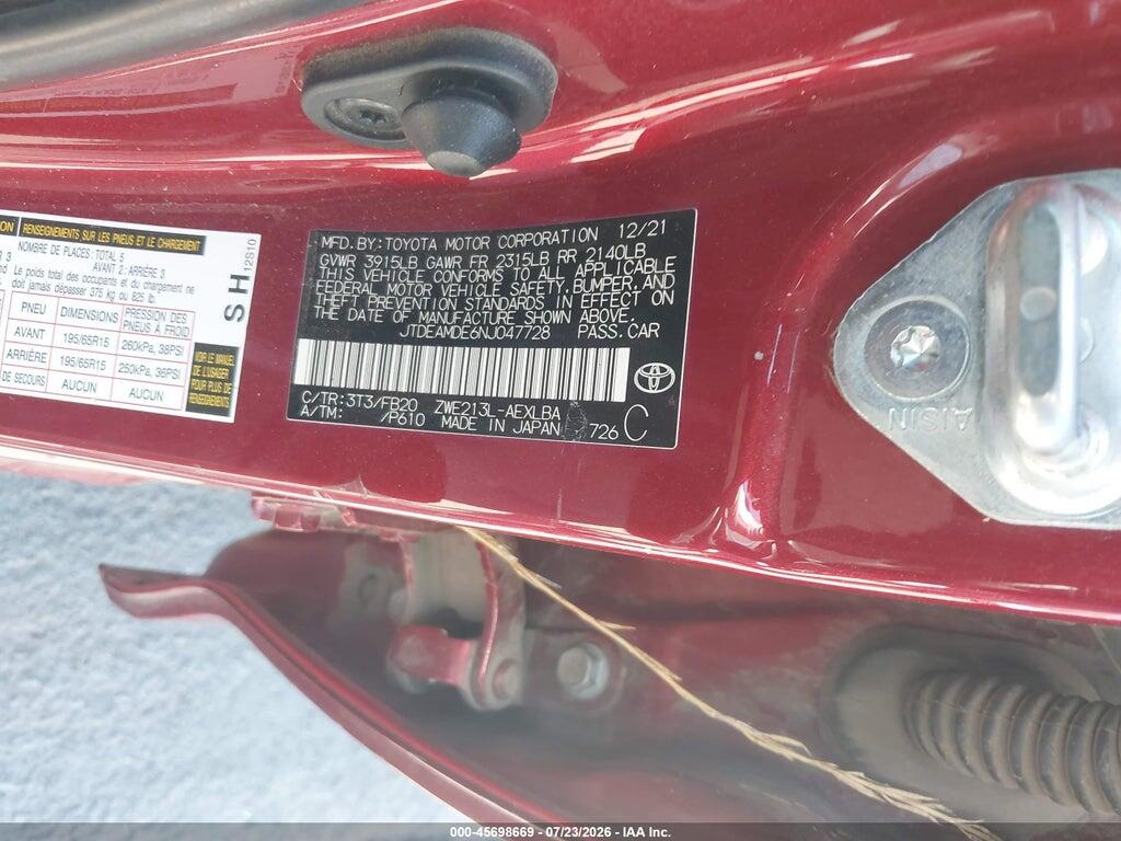 JTDEAMDE6NJ047728 2022 TOYOTA COROLLA photo no. 9