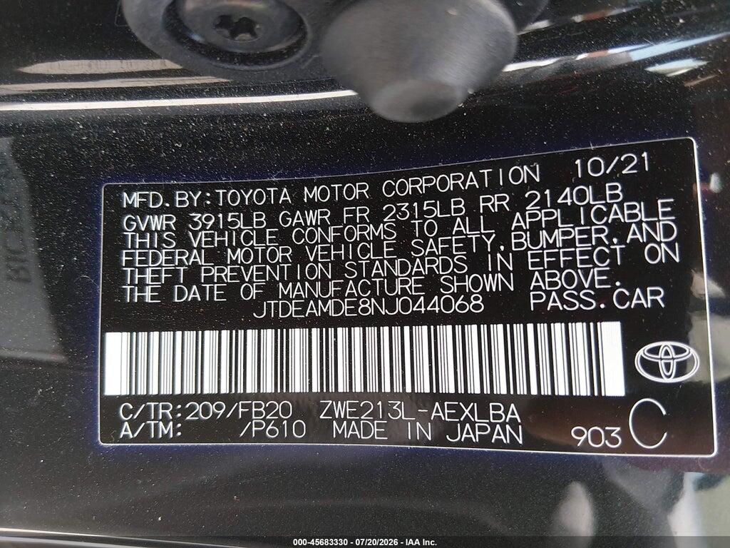 JTDEAMDE8NJ044068 2022 TOYOTA COROLLA photo no. 9