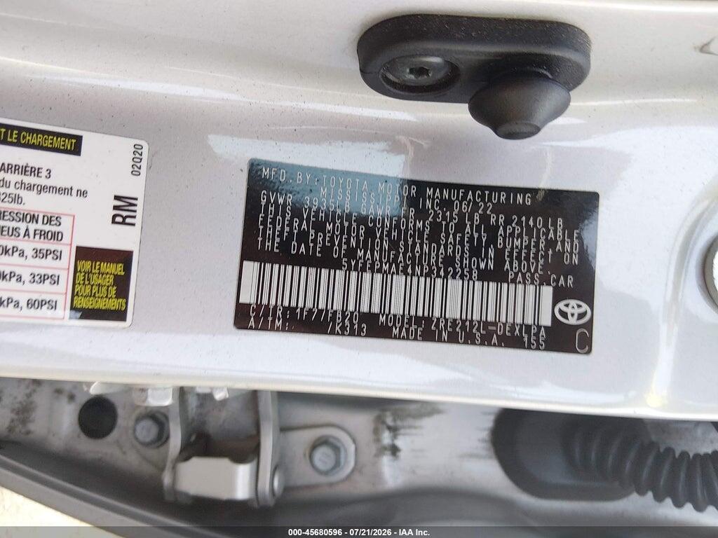 5YFEPMAE4NP342258 2022 TOYOTA COROLLA photo no. 9