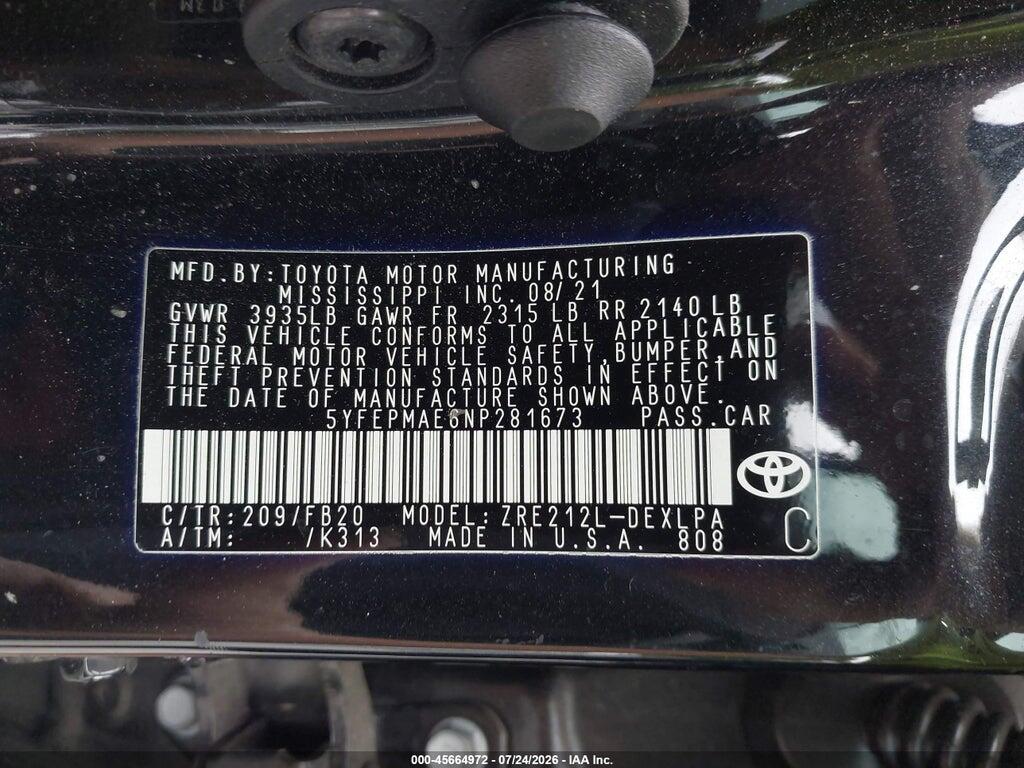 5YFEPMAE6NP281673 2022 TOYOTA COROLLA photo no. 9