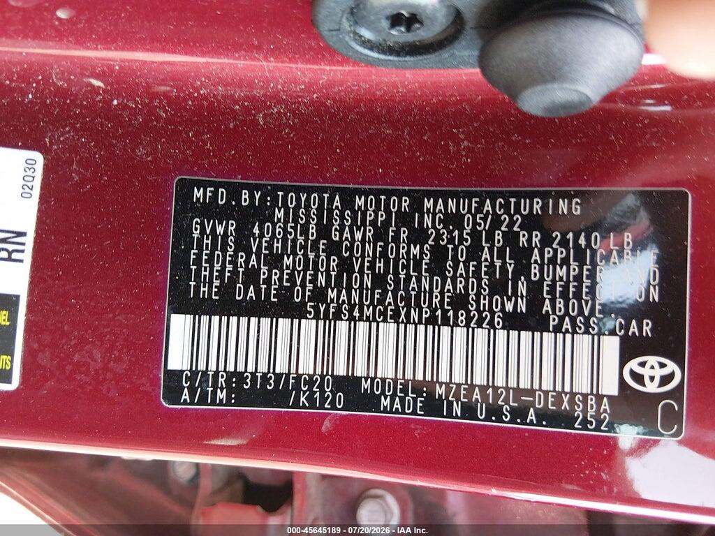 5YFS4MCEXNP118226 2022 TOYOTA COROLLA photo no. 9