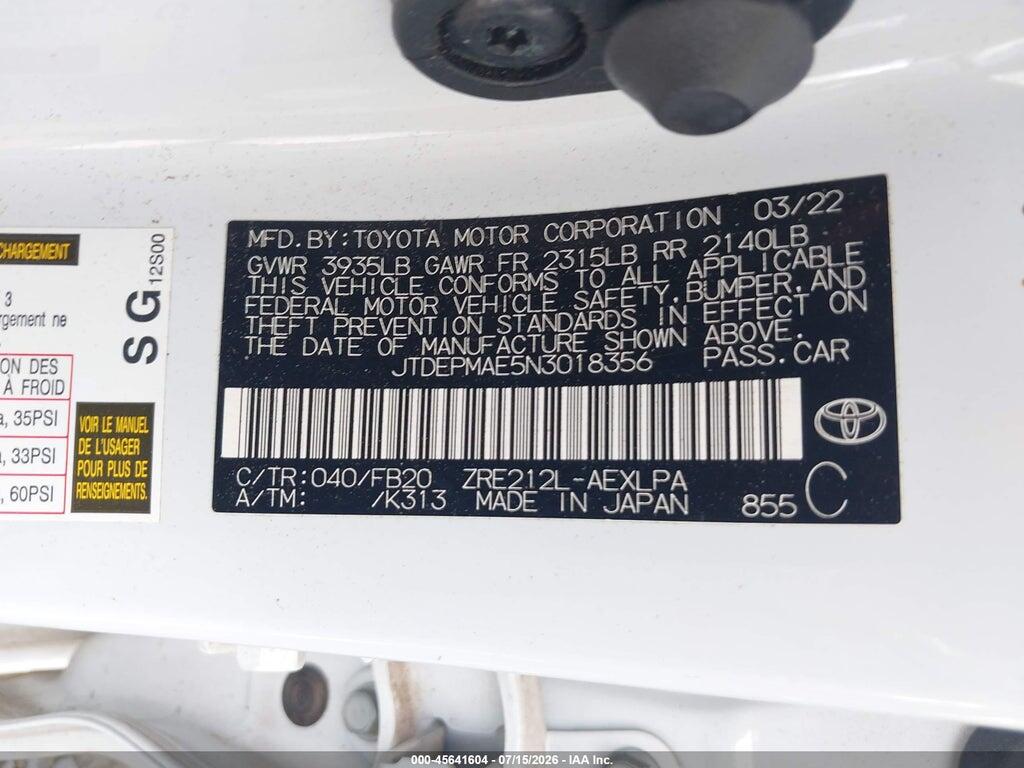 JTDEPMAE5N3018356 2022 TOYOTA COROLLA photo no. 9