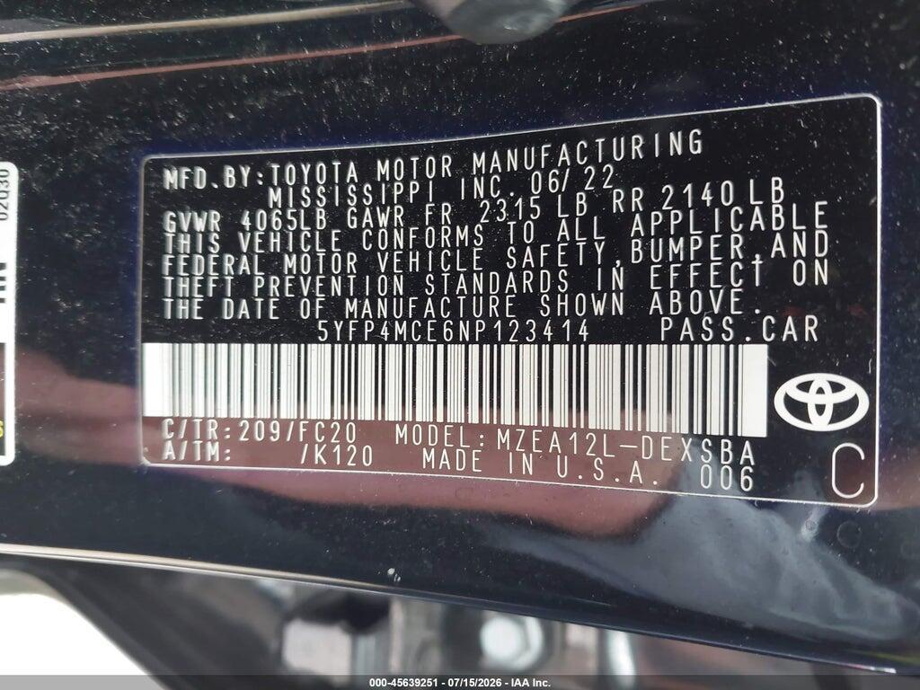 5YFP4MCE6NP123414 2022 TOYOTA COROLLA photo no. 9