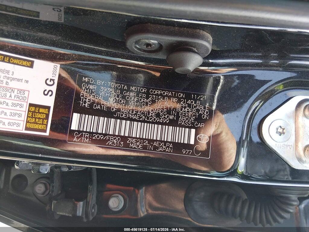 JTDEPMAE2NJ209499 2022 TOYOTA COROLLA photo no. 9