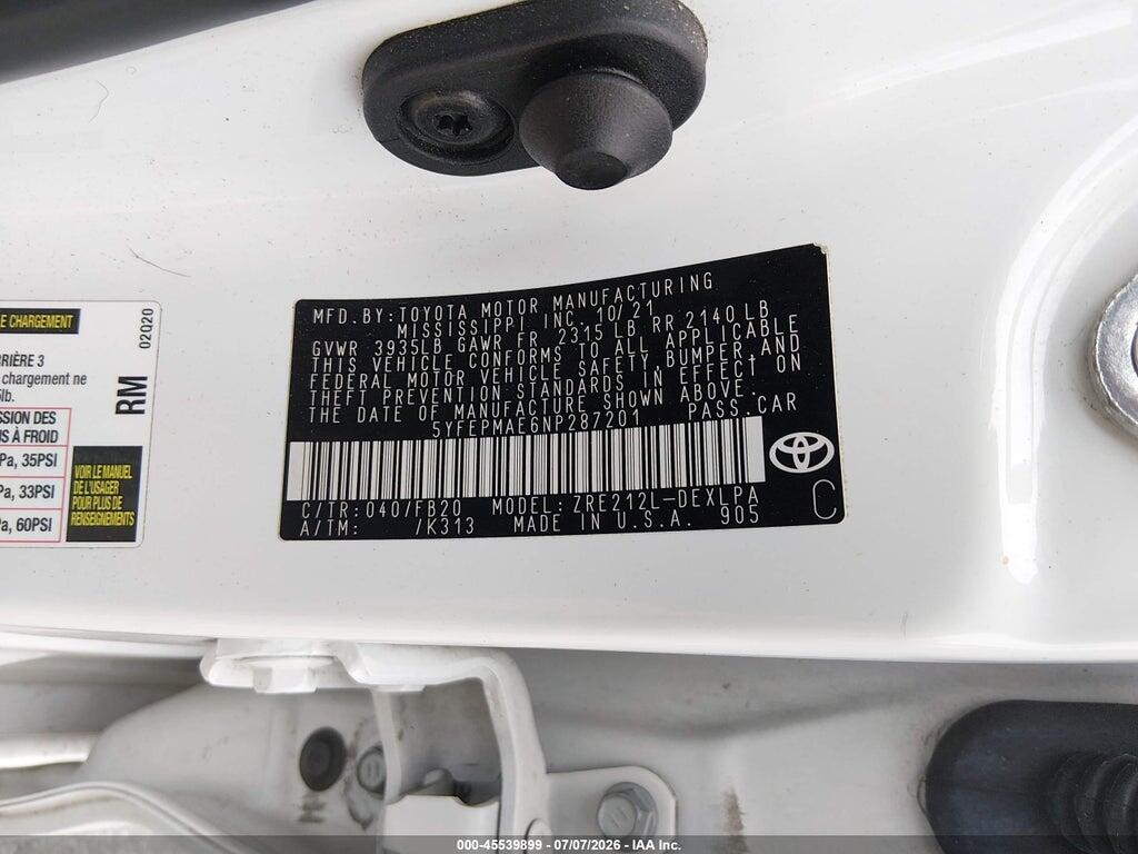 5YFEPMAE6NP287201 2022 TOYOTA COROLLA photo no. 9