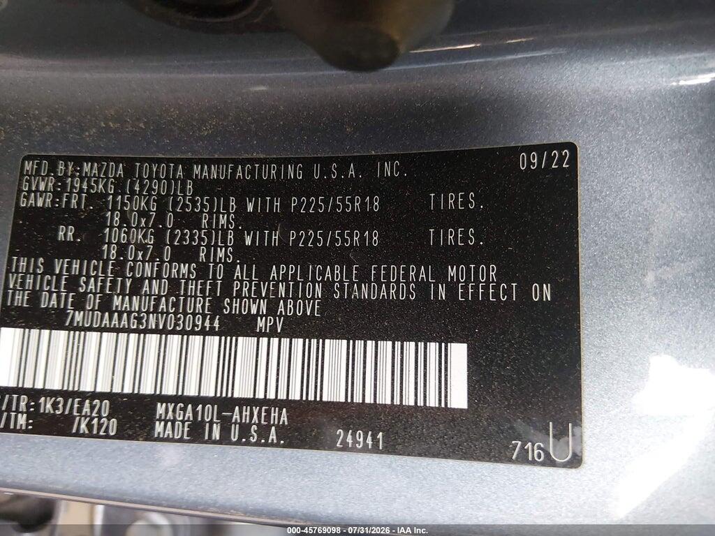 7MUDAAAG3NV030944 2022 TOYOTA COROLLA CROSS photo no. 9