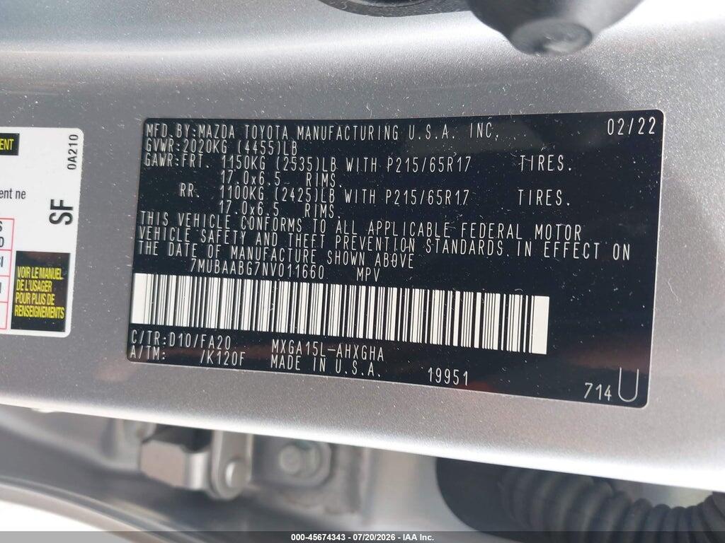 7MUBAABG7NV011660 2022 TOYOTA COROLLA CROSS photo no. 9