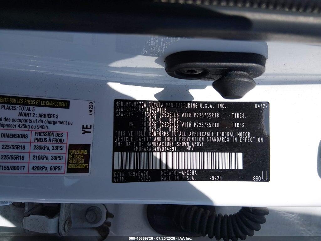 7MUEAAAG4NV014594 2022 TOYOTA COROLLA CROSS photo no. 9