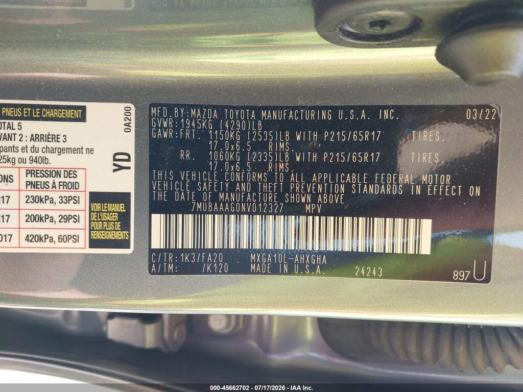 7MUBAAAG0NV012327 2022 TOYOTA COROLLA CROSS photo no. 9
