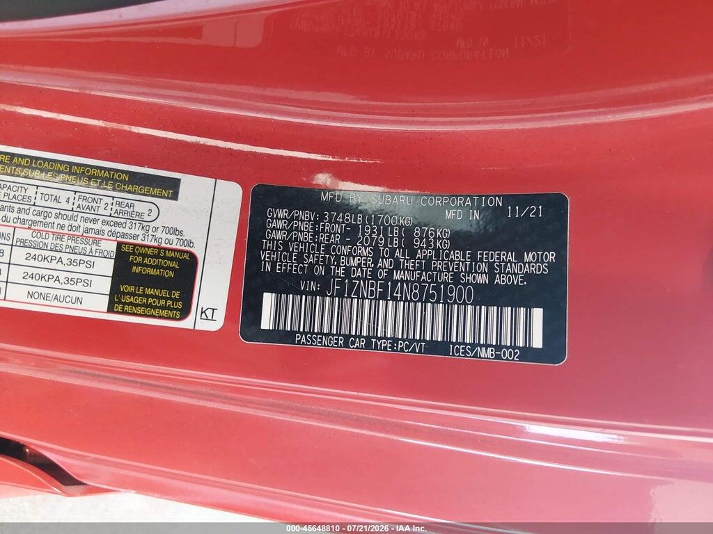 JF1ZNBF14N8751900 2022 TOYOTA GR86 photo no. 9