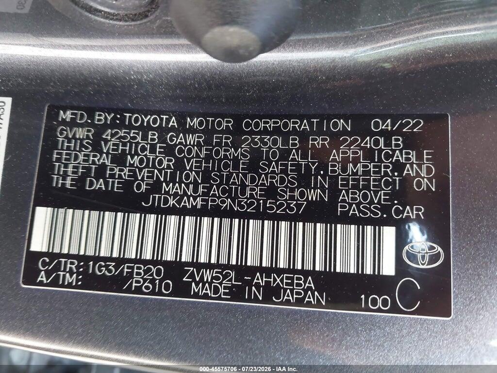 JTDKAMFP9N3215237 2022 TOYOTA PRIUS PRIME photo no. 9