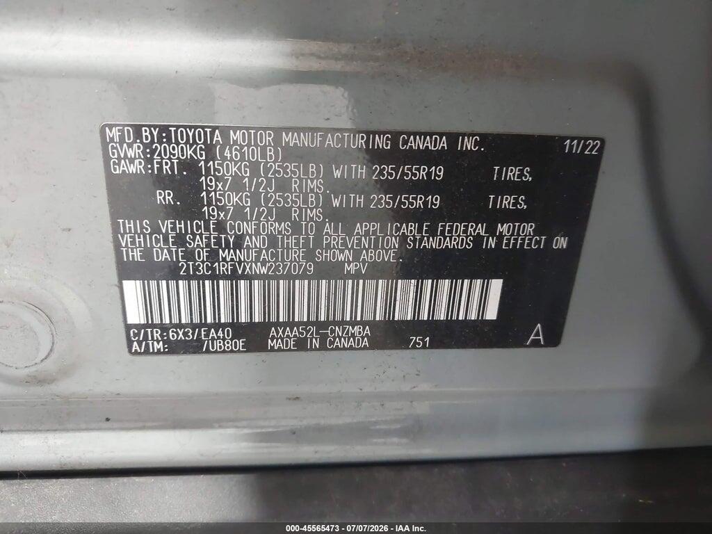 2T3C1RFVXNW237079 2022 TOYOTA RAV4 photo no. 9