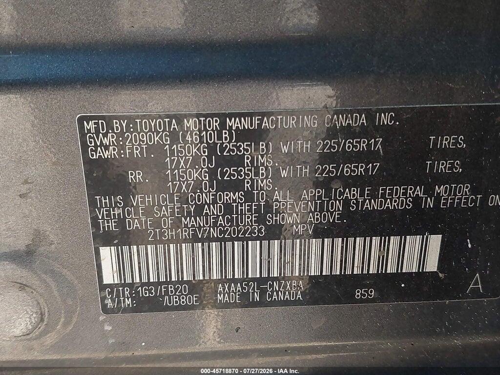 2T3H1RFV7NC202233 2022 TOYOTA RAV4 photo no. 9