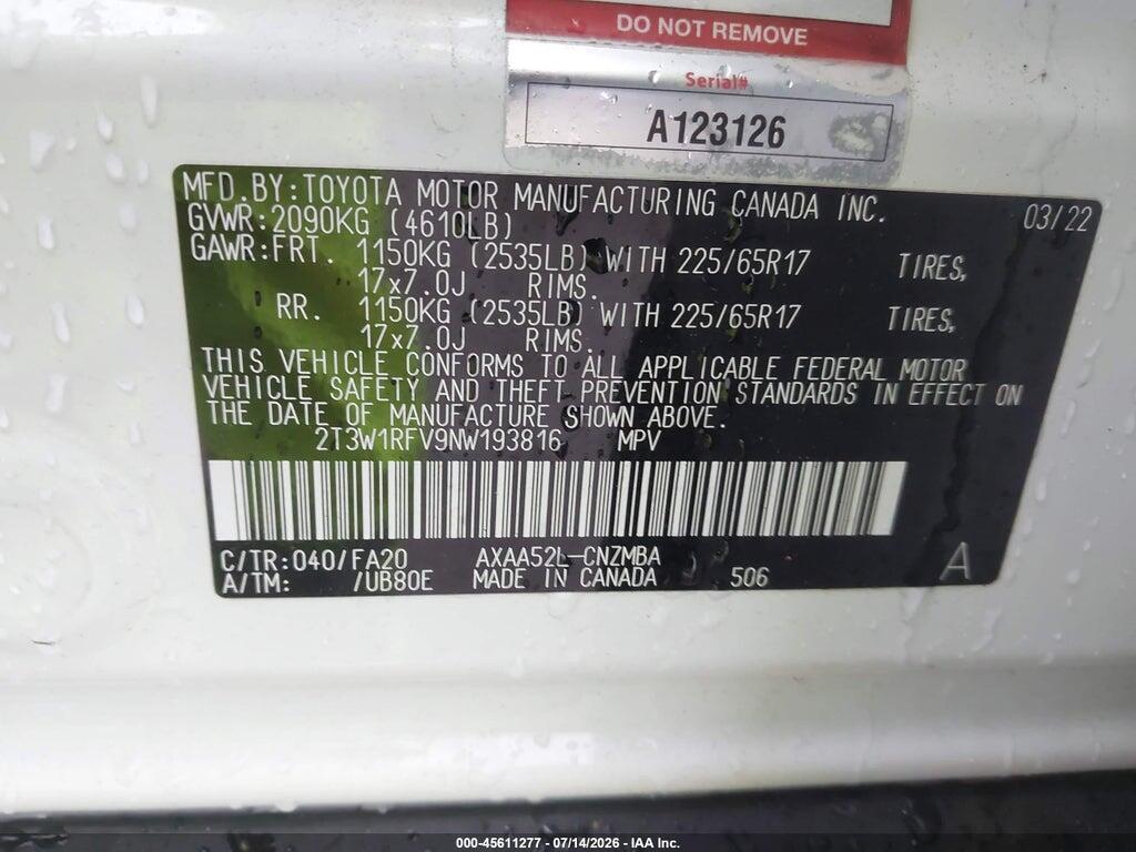 2T3W1RFV9NW193816 2022 TOYOTA RAV4 photo no. 9