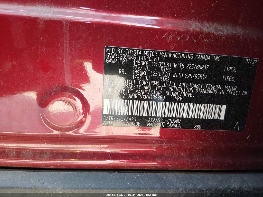 2T3W1RFVXNW189869 2022 TOYOTA RAV4 photo no. 9