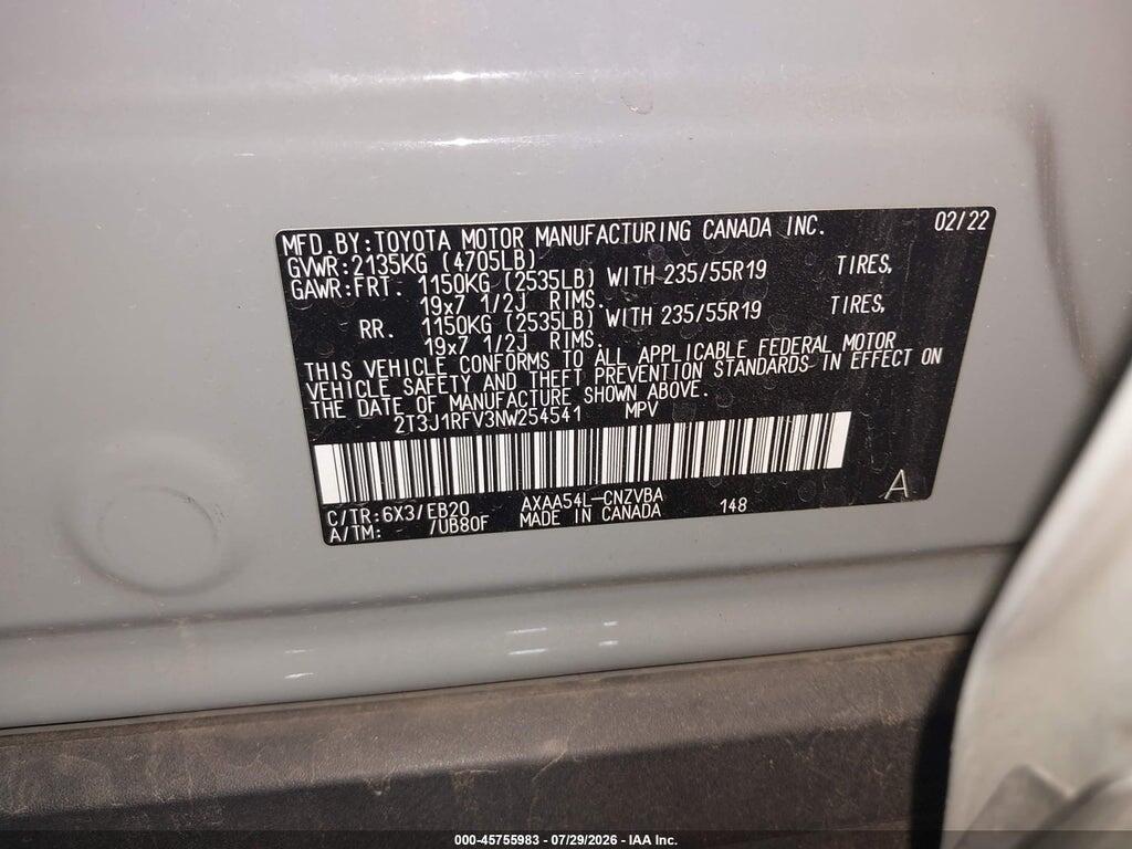 2T3J1RFV3NW254541 2022 TOYOTA RAV4 photo no. 9