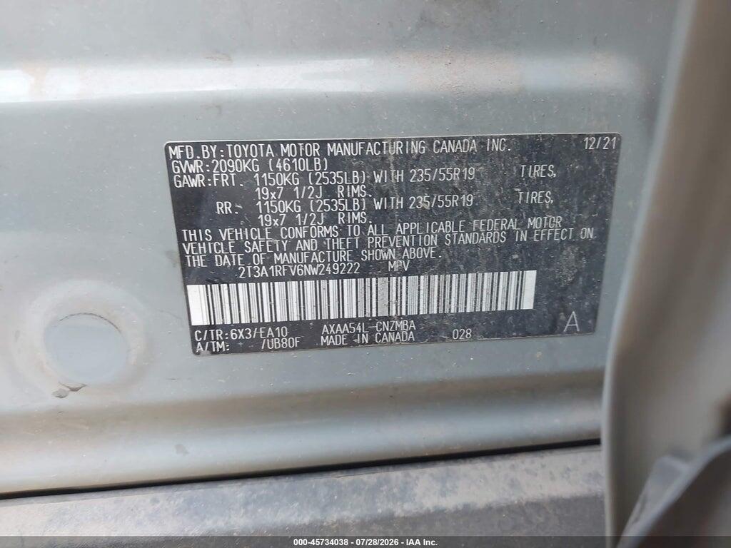 2T3A1RFV6NW249222 2022 TOYOTA RAV4 photo no. 9