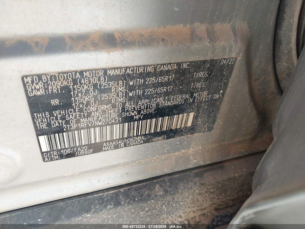 2T3P1RFV7NW270431 2022 TOYOTA RAV4 photo no. 9