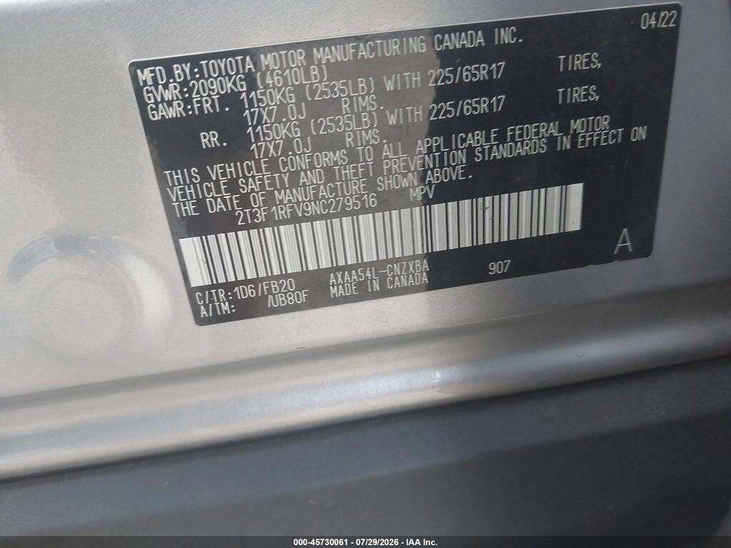 2T3F1RFV9NC279516 2022 TOYOTA RAV4 photo no. 9