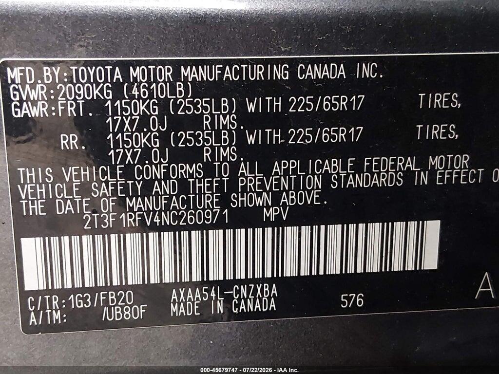 2T3F1RFV4NC260971 2022 TOYOTA RAV4 photo no. 9