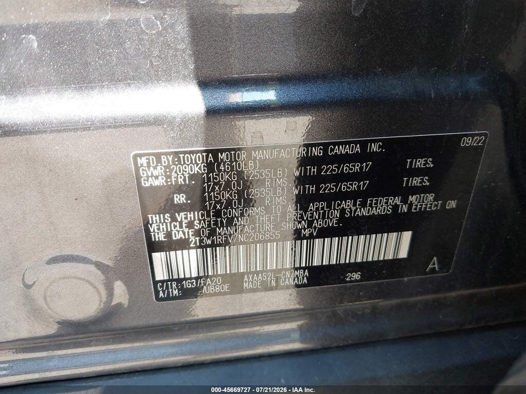 2T3W1RFV7NC206855 2022 TOYOTA RAV4 photo no. 9