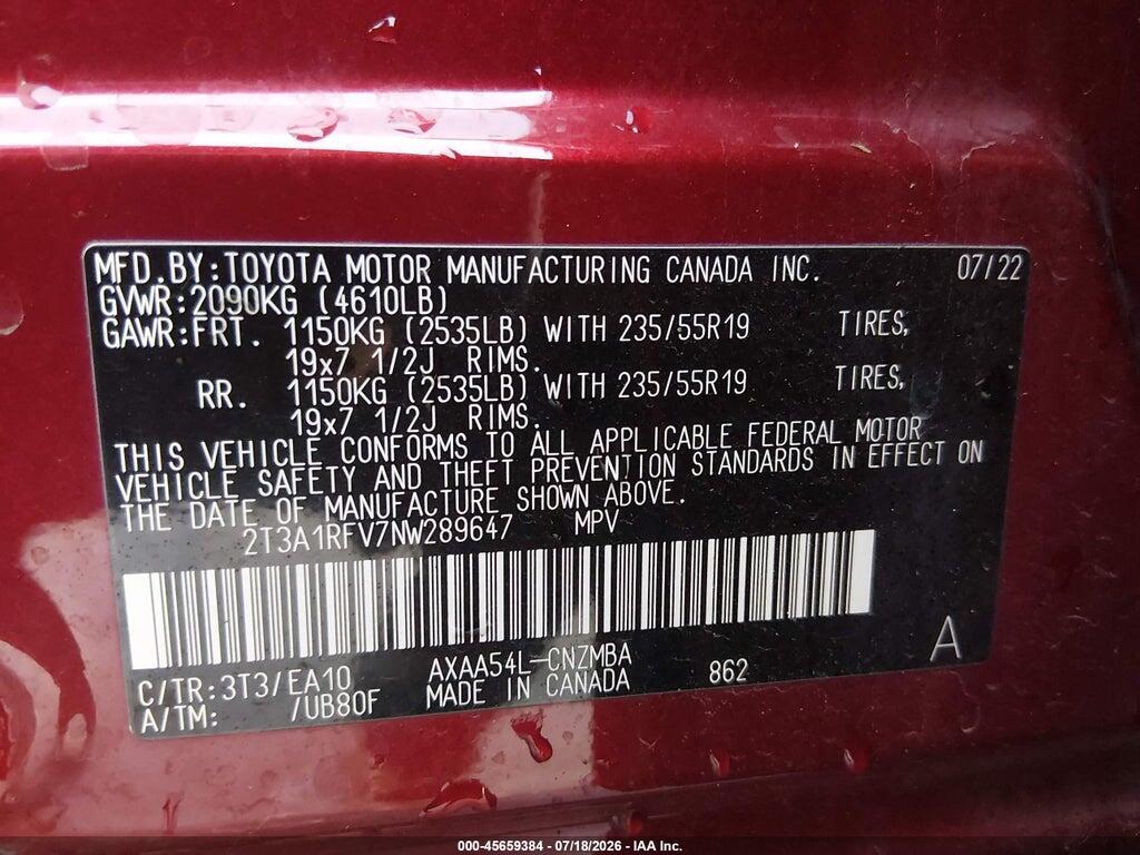 2T3A1RFV7NW289647 2022 TOYOTA RAV4 photo no. 9