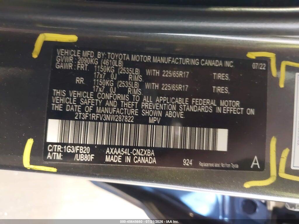 2T3F1RFV3NW287822 2022 TOYOTA RAV4 photo no. 9