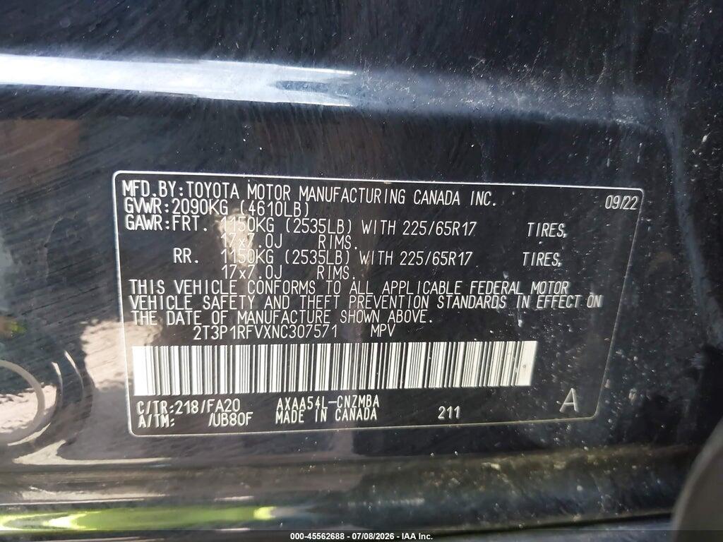 2T3P1RFVXNC307571 2022 TOYOTA RAV4 photo no. 9