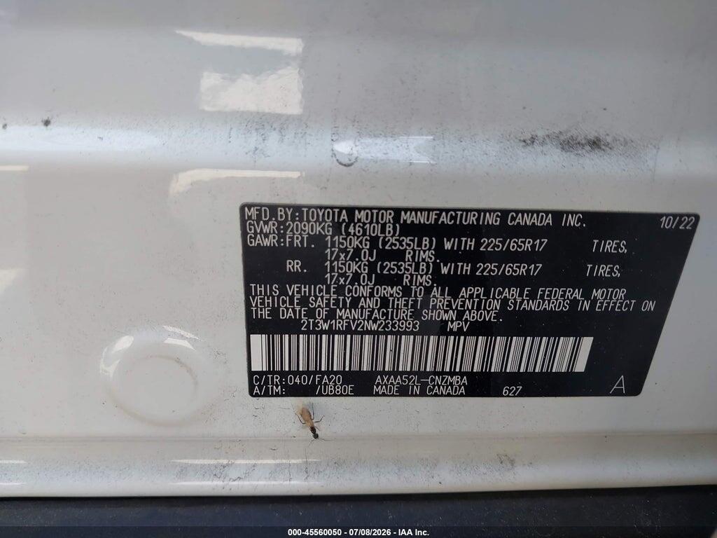 2T3W1RFV2NW233993 2022 TOYOTA RAV4 photo no. 9
