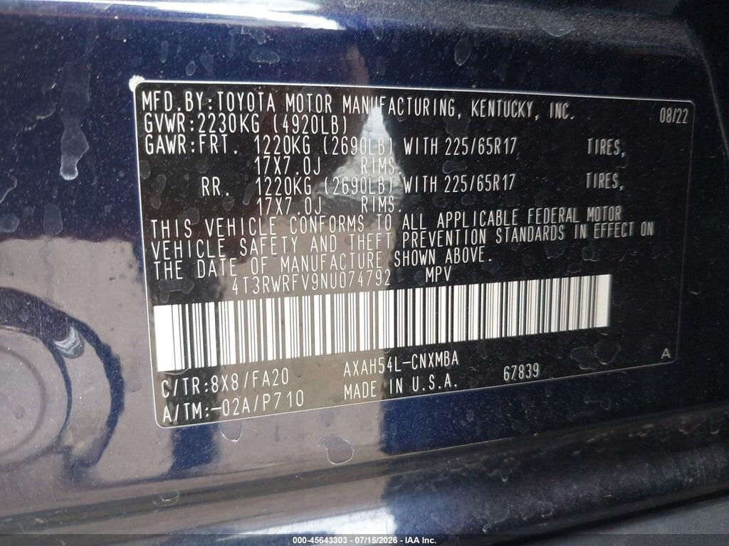 4T3RWRFV9NU074792 2022 TOYOTA RAV4 HYBRID photo no. 9