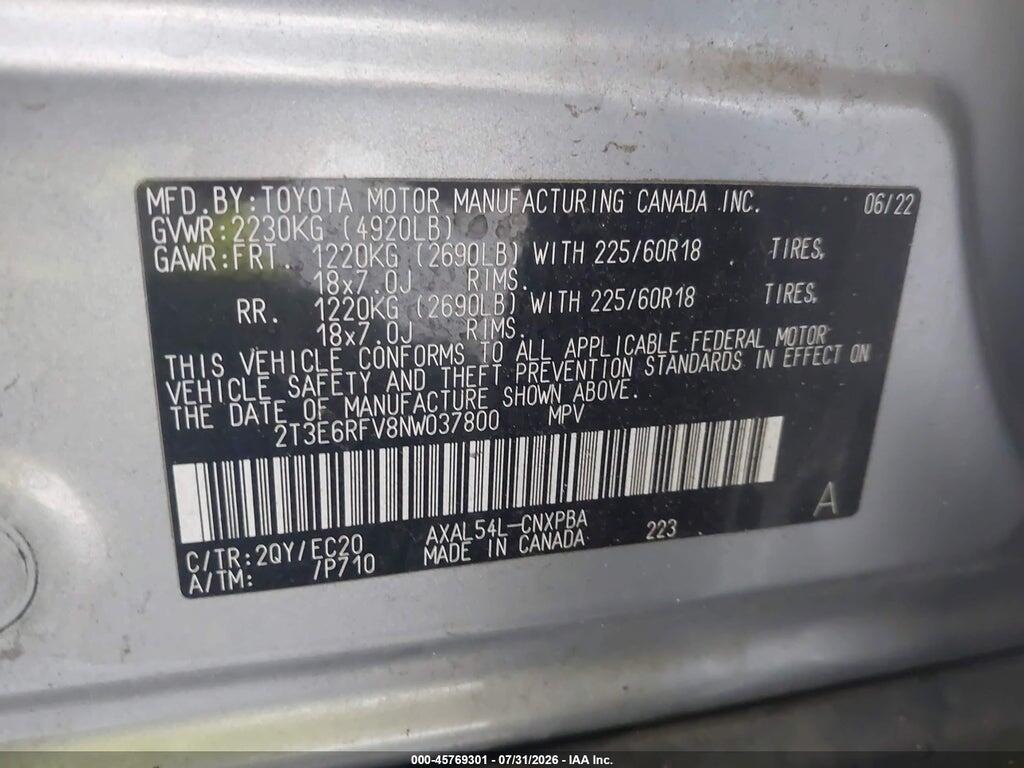 2T3E6RFV8NW037800 2022 TOYOTA RAV4 HYBRID photo no. 9