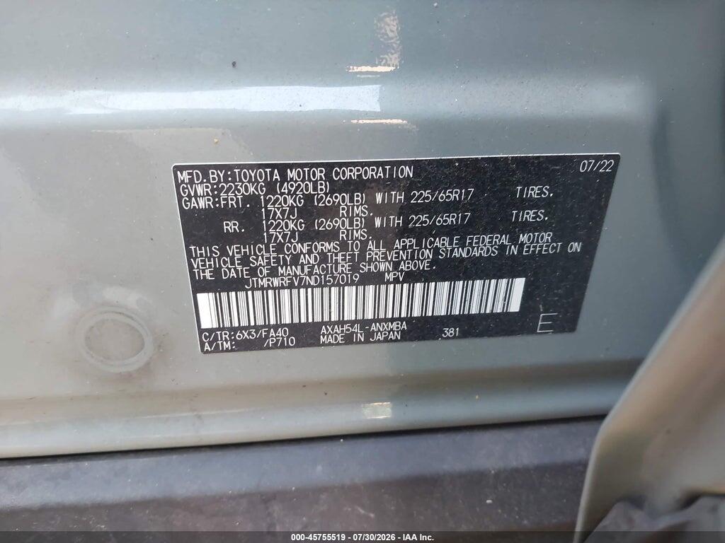 JTMRWRFV7ND157019 2022 TOYOTA RAV4 HYBRID photo no. 9