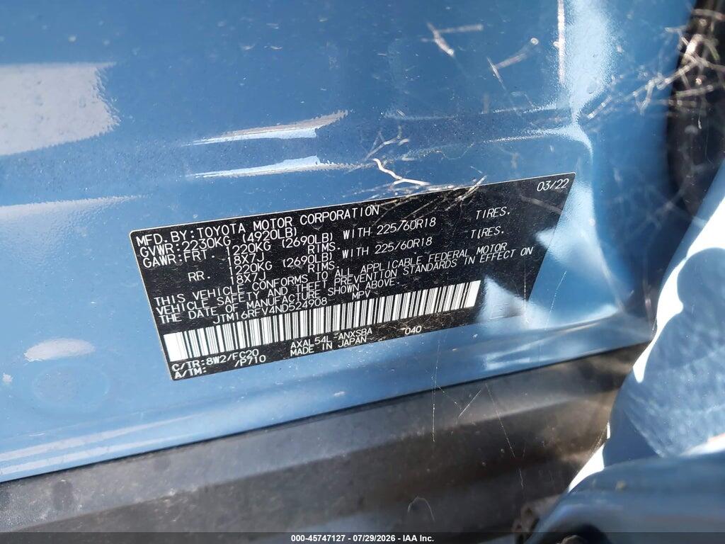JTM16RFV4ND524908 2022 TOYOTA RAV4 HYBRID photo no. 9