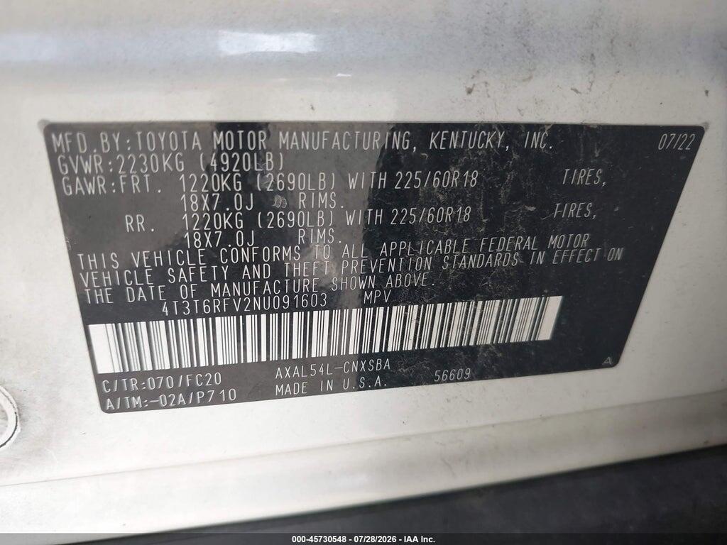 4T3T6RFV2NU091603 2022 TOYOTA RAV4 HYBRID photo no. 9