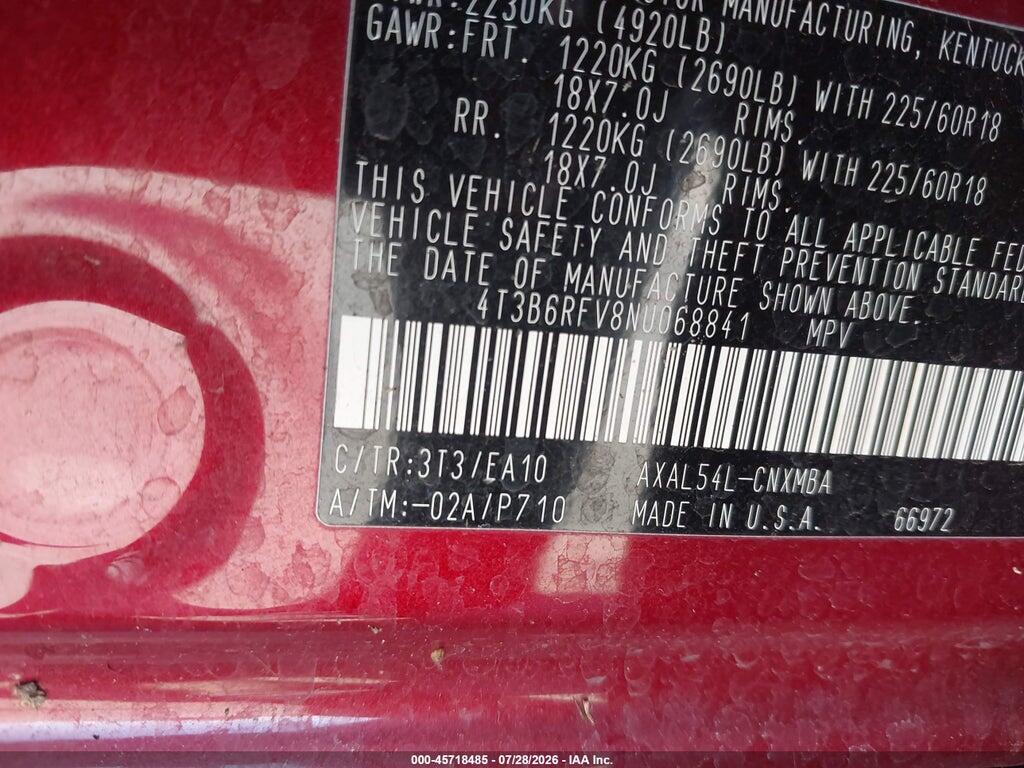 4T3B6RFV8NU068841 2022 TOYOTA RAV4 HYBRID photo no. 9