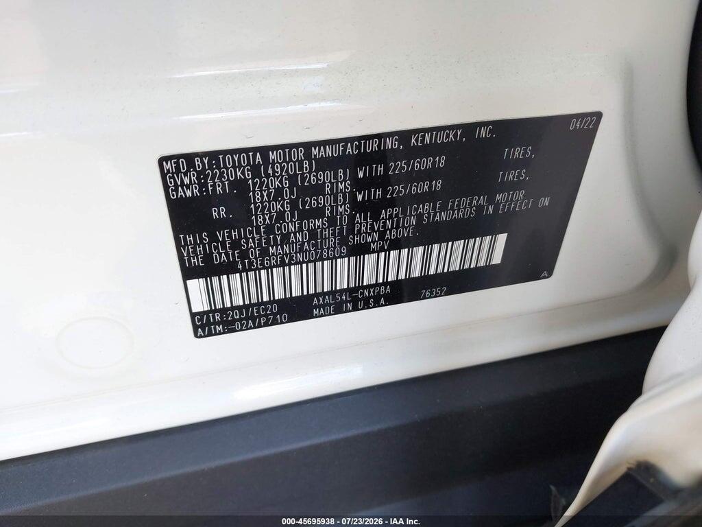 4T3E6RFV3NU078609 2022 TOYOTA RAV4 HYBRID photo no. 9