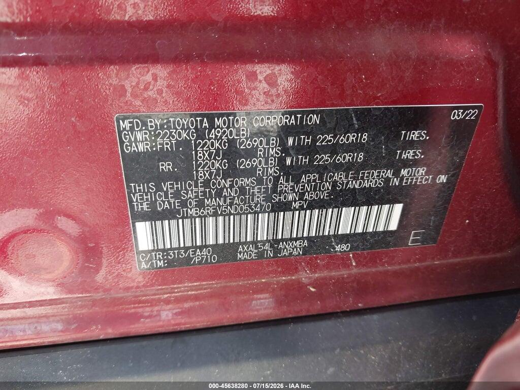 JTMB6RFV5ND053470 2022 TOYOTA RAV4 HYBRID photo no. 9