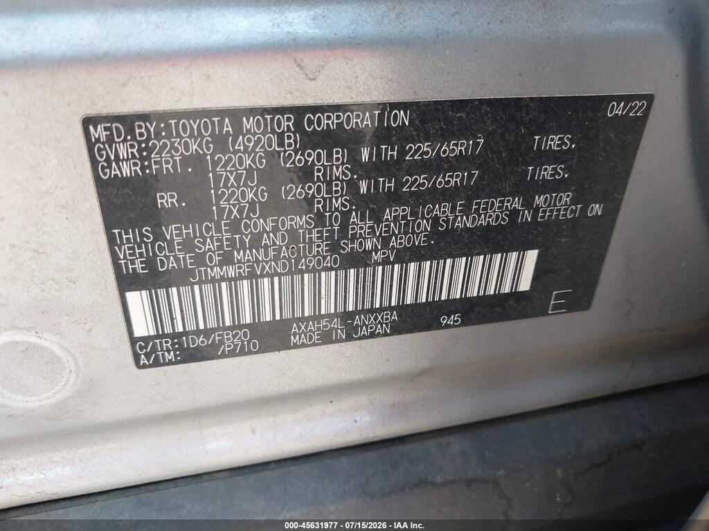JTMMWRFVXND149040 2022 TOYOTA RAV4 HYBRID photo no. 9